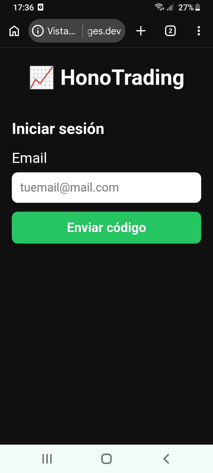 Miniapp HonoTrading en celular